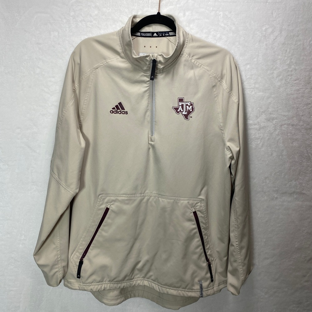Aggies Adidas Golf Jacket Light Beige Lightweight 1/4 Zip Mens Large